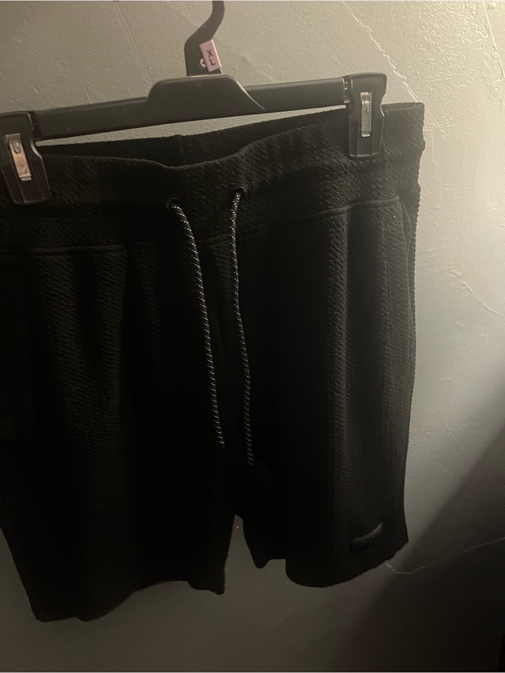 Men's Black Drawstring Waffle-Knit Shorts
